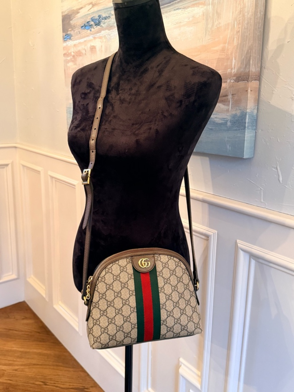 Authentic Gucci Ophidia Dome Small GG Supreme Web Stripe Crossbody